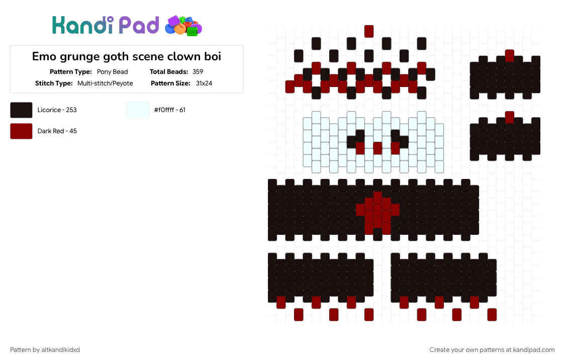 Emo grunge goth scene clown boi - Pony Bead Pattern by altkandikidxd on Kandi Pad - 