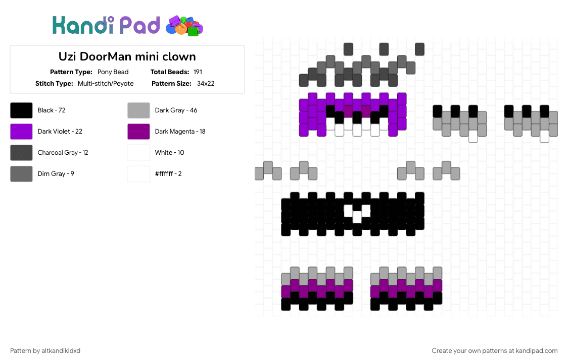 Uzi DoorMan mini clown murder drones - Pony Bead Pattern by altkandikidxd on Kandi Pad - 