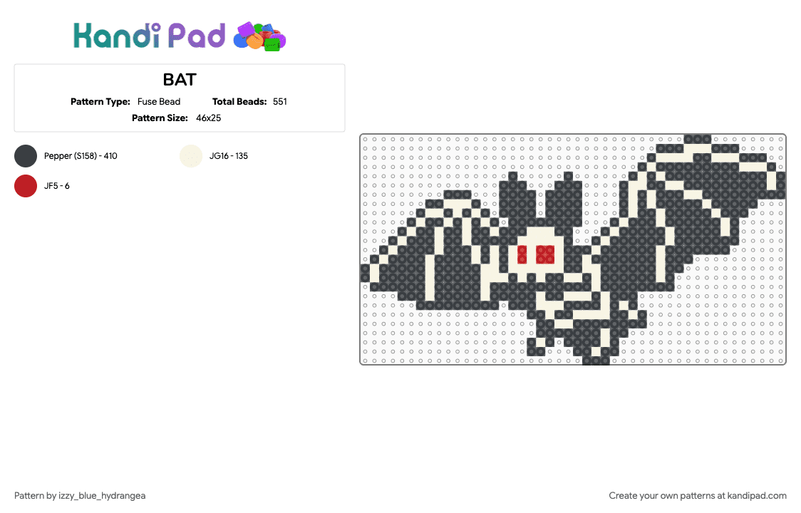 BAT - Fuse Bead Pattern by izzy_blue_hydrangea on Kandi Pad - black, white