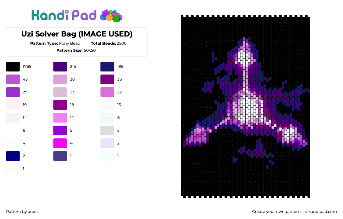 Uzi Solver Bag (IMAGE USED) - Pony Bead Pattern by areos on Kandi Pad - solver uzi,murder drones,logo,glow,symbol,tv show,horror,geometric,panel,bag,pink,purple,black