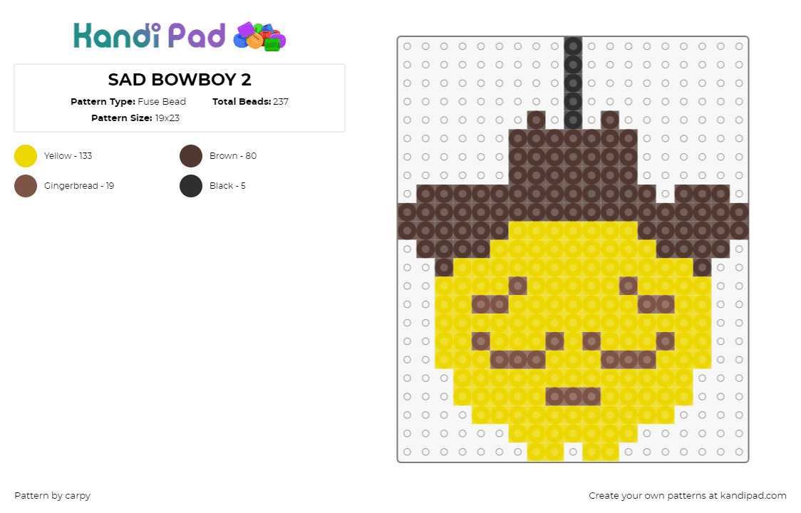 SAD BOWBOY 2 - Fuse Bead Pattern by carpy on Kandi Pad - emoji,cowboy,sad,face,hat,yellow,brown