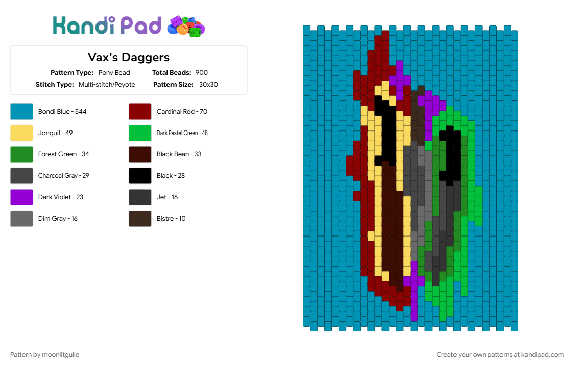 Vax\'s Daggers - Pony Bead Pattern by moonlitguile on Kandi Pad - critical role, legend of vox machina, vaxildan