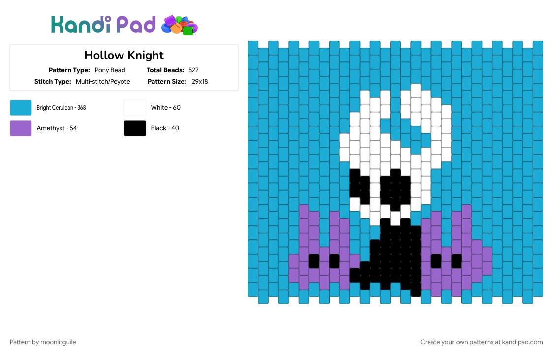 Hollow Knight - Pony Bead Pattern by moonlitguile on Kandi Pad - first pattern, hollow knight, light blue, wanted it to be private