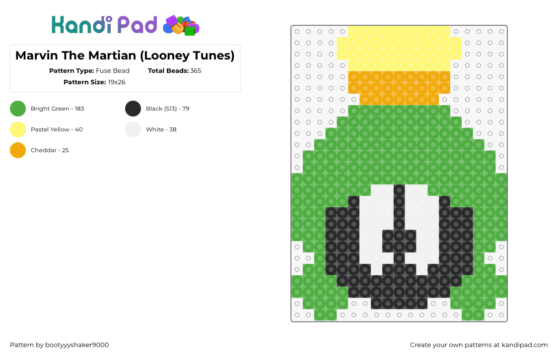 Marvin The Martian (Looney Tunes) - Fuse Bead Pattern by bootyyyshaker9000 on Kandi Pad - marvin the marian,looney tunes,character,head,helmet,alien,classic,nostalgia,gre