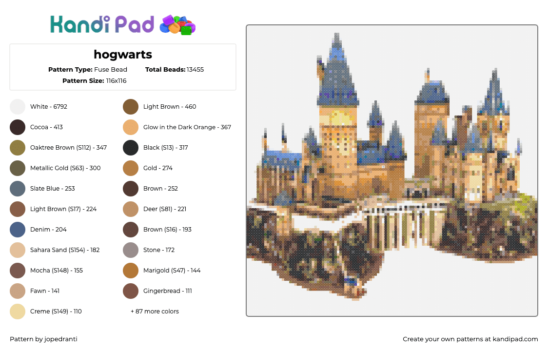 hogwarts - Fuse Bead Pattern by jojo on Kandi Pad - hogwarts,castle,harry potter,building,beige,blue