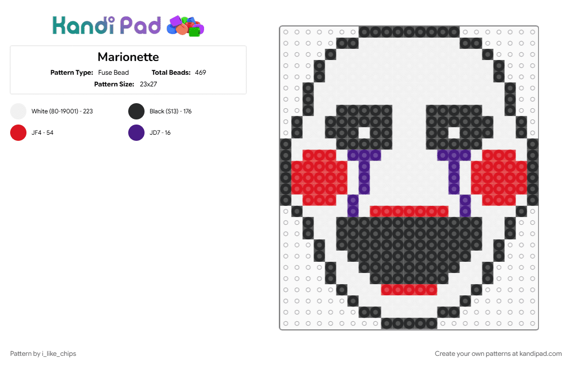Marionette - Fuse Bead Pattern by i_like_chips on Kandi Pad - five nights at freddys, fnaf, marionette, red, video game, white