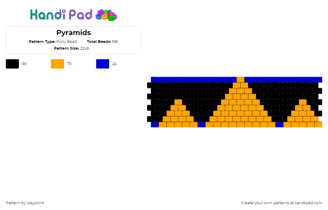 Pyramids - Pony Bead Pattern by waypoint on Kandi Pad - pyramids,triangle,geometric,cuff,orange,black