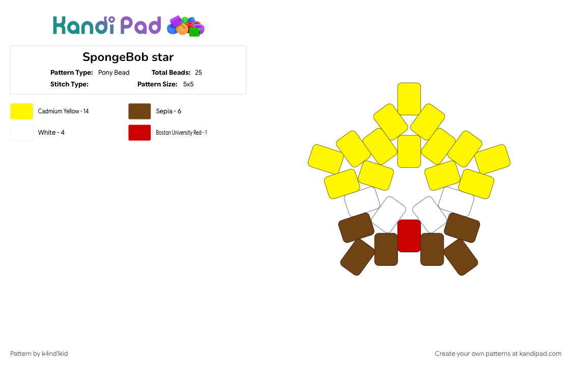 SpongeBob star - Pony Bead Pattern by k4nd1kid on Kandi Pad - yellow