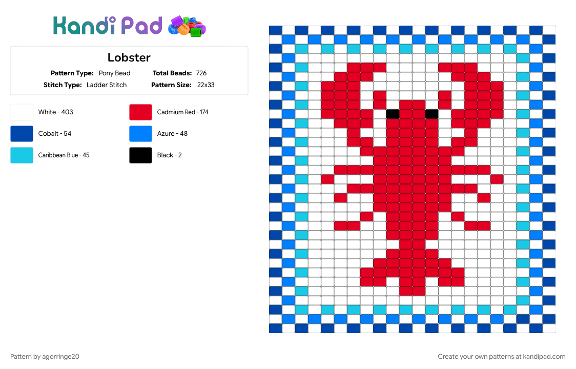 Lobster - Pony Bead Pattern by agorringe20 on Kandi Pad - red, white