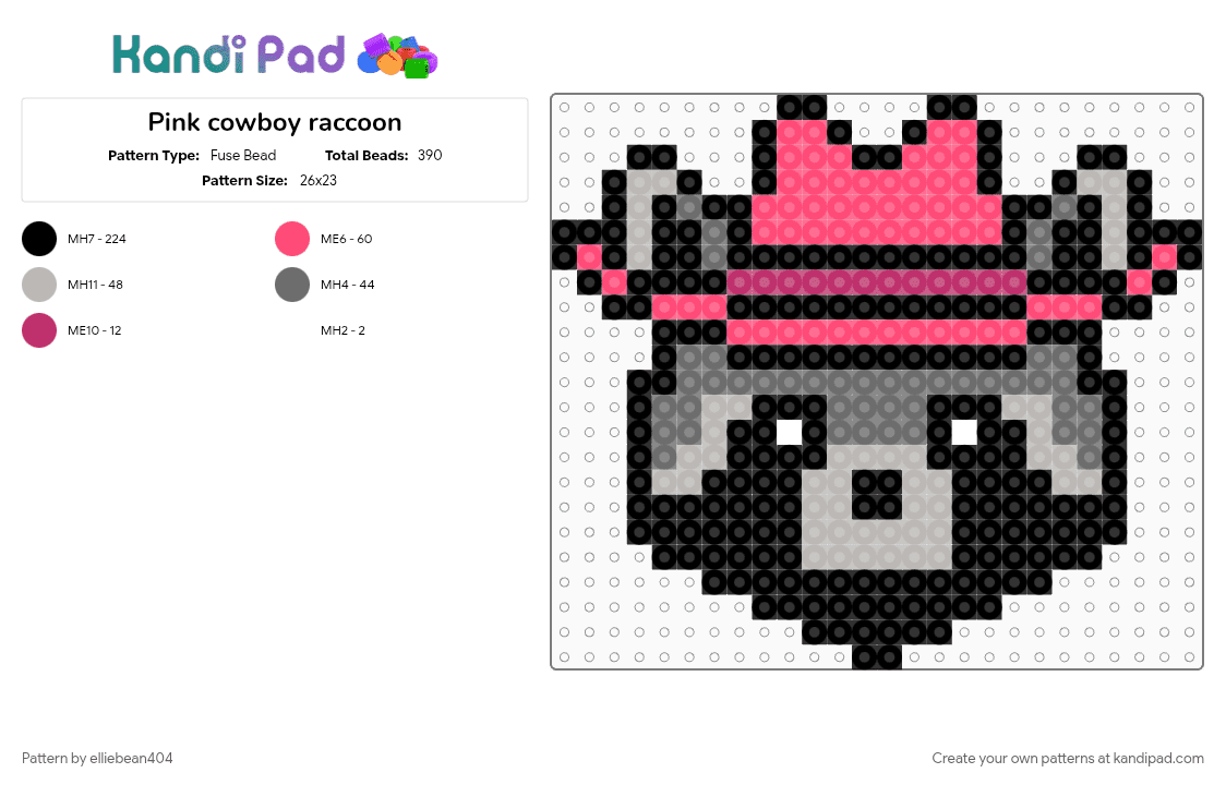 Pink cowboy raccoon - Fuse Bead Pattern by elliebean404 on Kandi Pad - beige, black, gray, raccoon, red, trash panda