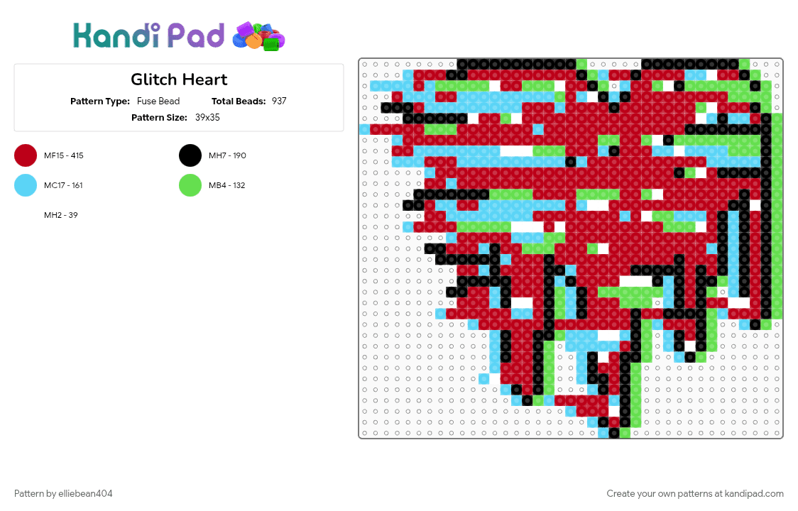 Glitch Heart - Fuse Bead Pattern by elliebean404 on Kandi Pad - 
