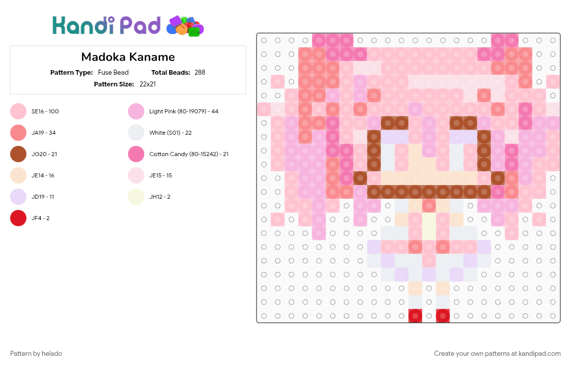 Madoka Kaname - Fuse Bead Pattern by helado on Kandi Pad - madoka, madoka magica, pink, puella magi madoka magica