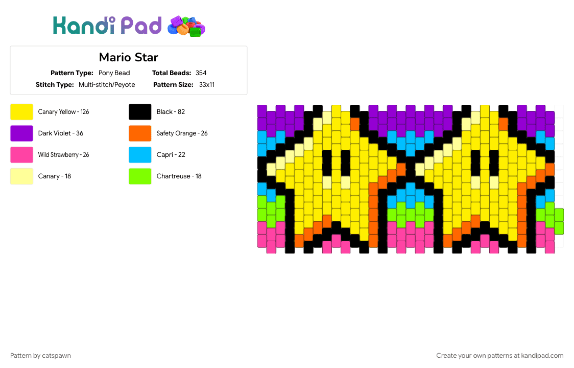 Mario Star Pony Bead Pattern - Kandi Pad | Kandi Patterns, Fuse Bead ...