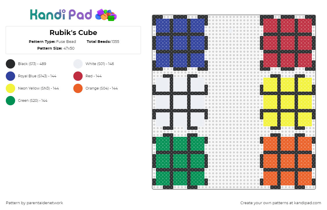 Rubik\'s Cube - Fuse Bead Pattern by parentaidenetwork on Kandi Pad - rubiks cube,puzzle,3d,game,geometric,toy,blue,red,white,yellow,orange,green