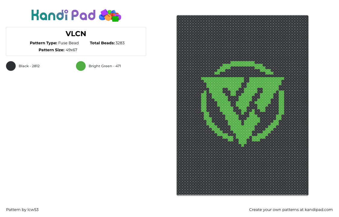 VLCN - Fuse Bead Pattern by lcw53 on Kandi Pad - vlcn,logo,dj,music,edm,panel,green,black