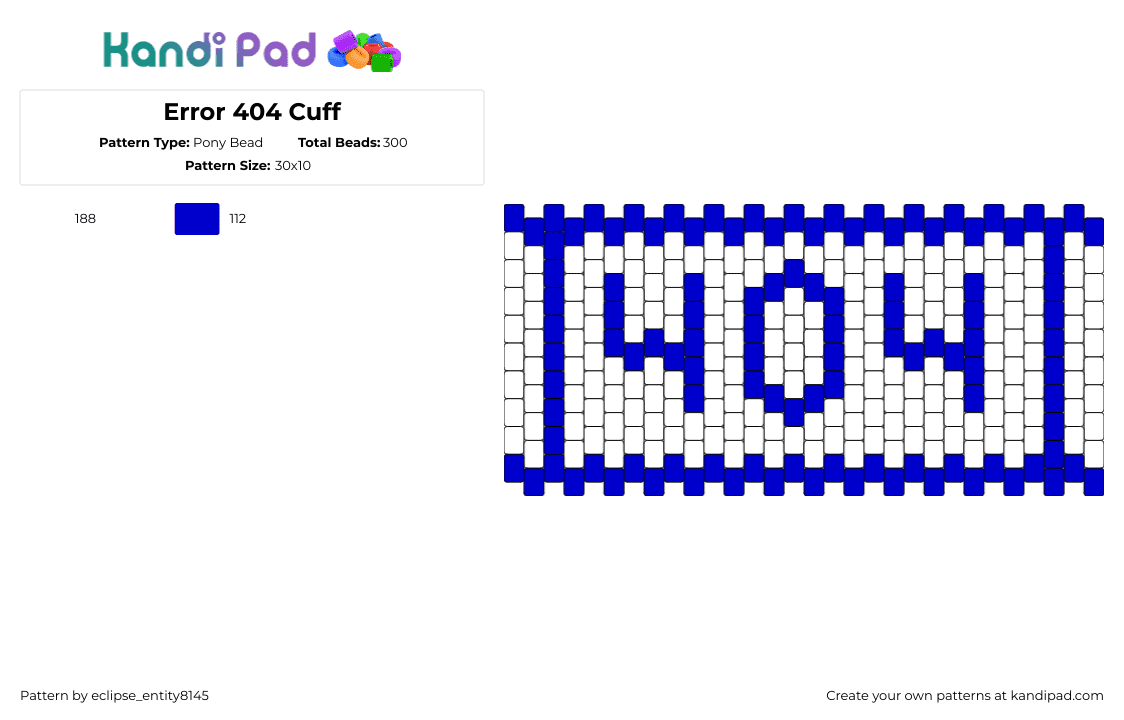 Error 404 Cuff - Pony Bead Pattern by eclipse_entity8145 on Kandi Pad - 404,error,internet,website,cuff,blue,white