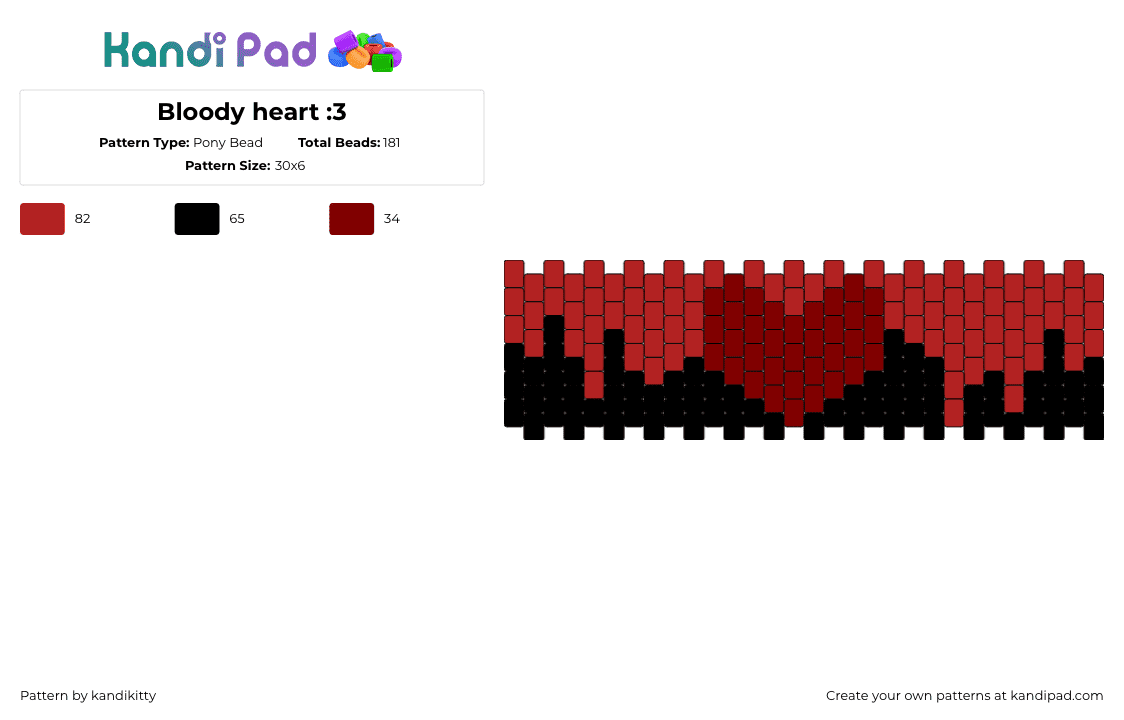 Bloody heart :3 - Pony Bead Pattern by kandikitty on Kandi Pad - bloody,heart,cuff,dark,drippy,red,black