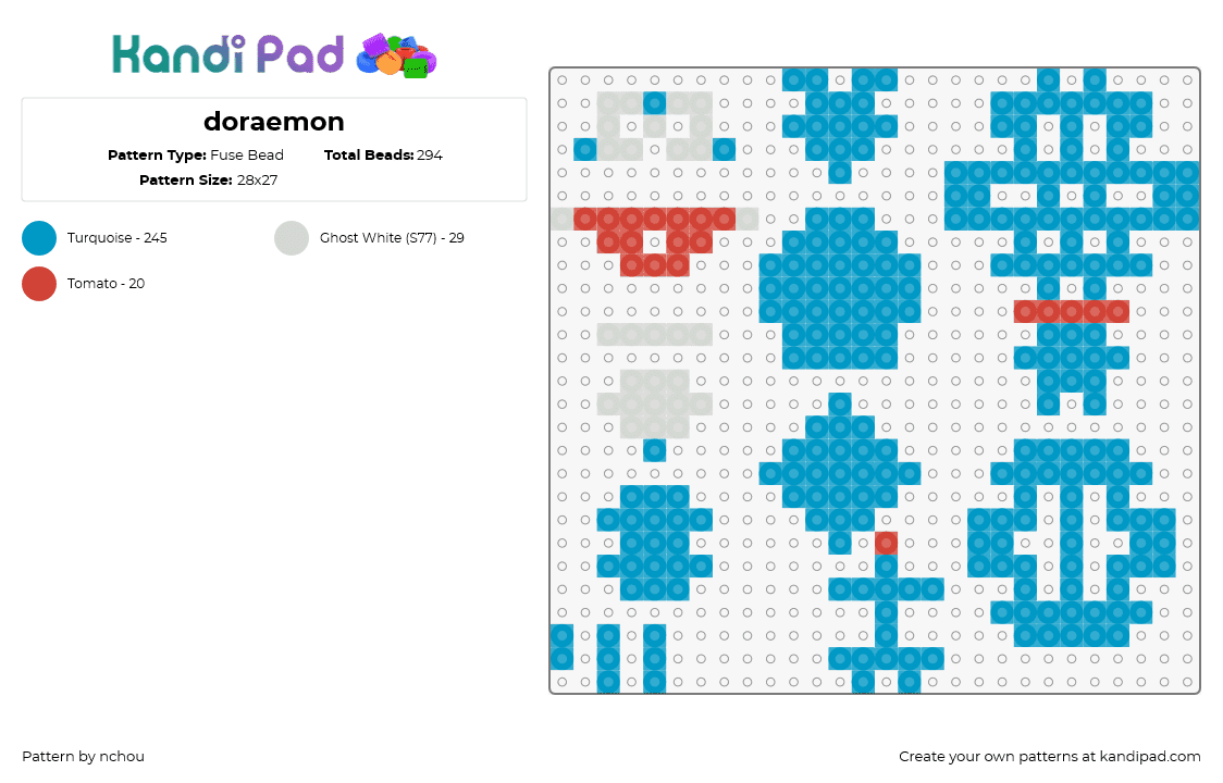 doraemon - Fuse Bead Pattern by nchou on Kandi Pad - doraemon,3d,puzzle,character,manga,light blue
