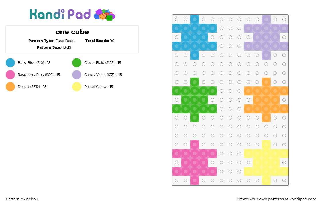 one cube - Fuse Bead Pattern by nchou on Kandi Pad - cube,3d,puzzle,colorful,bright,blue,green,pink,orange,yellow