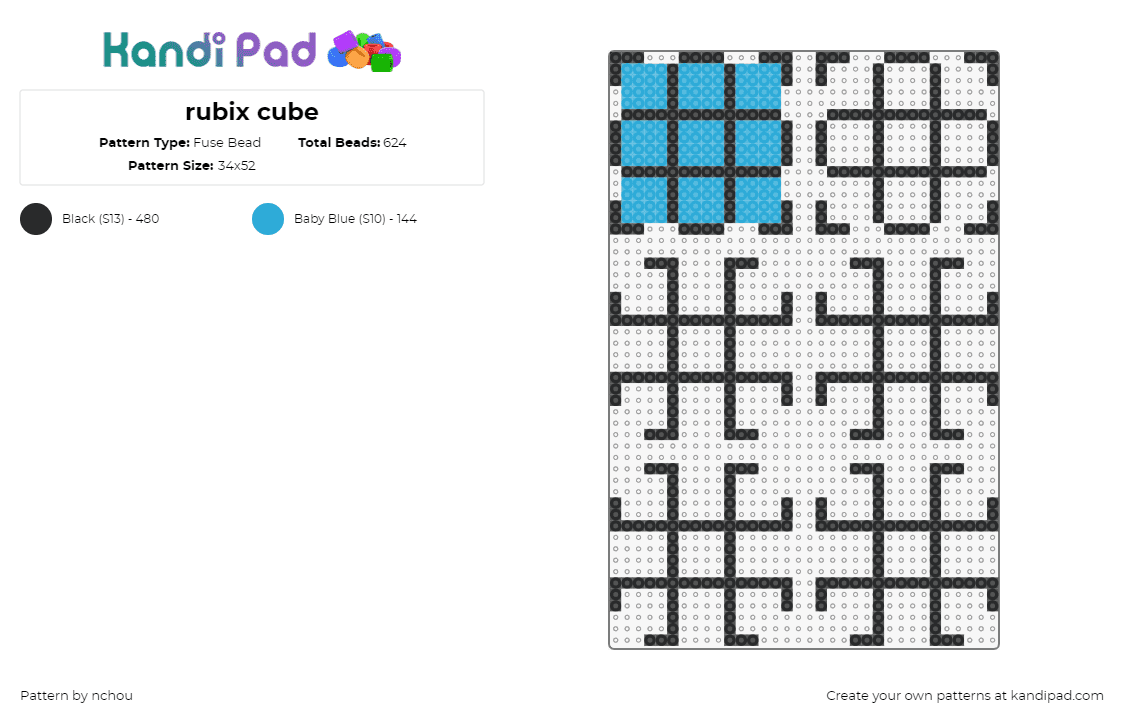 rubix cube - Fuse Bead Pattern by nchou on Kandi Pad - rubiks cube,puzzle,3d,game,outline,geometric,blue