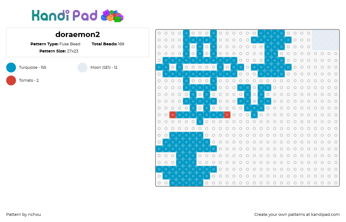 doraemon2 - Fuse Bead Pattern by nchou on Kandi Pad - doraemon,3d,puzzle,character,manga,light blue