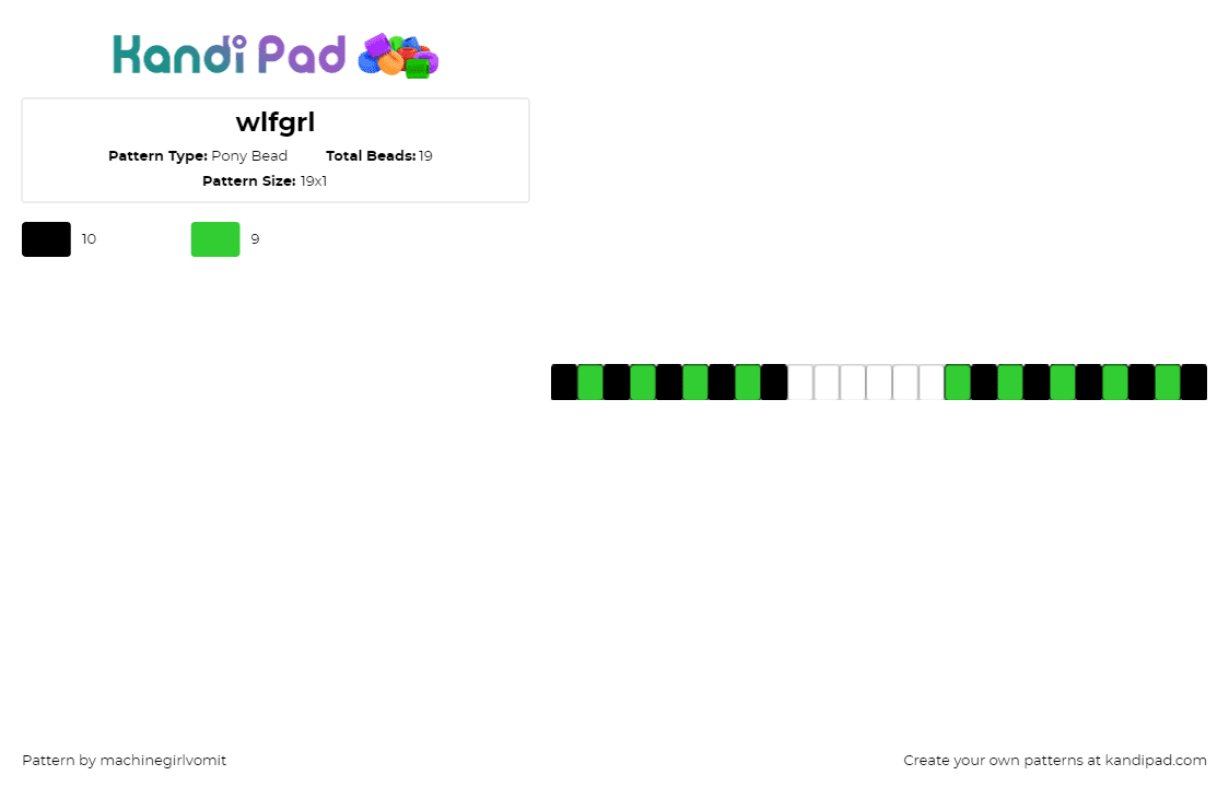 wlfgrl - Pony Bead Pattern by machinegirlvomit on Kandi Pad - wlfgrl,machine girl,album,single,bracelet,music,black,green