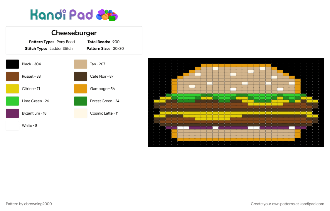 Cheeseburger - Pony Bead Pattern by cbrowning2000 on Kandi Pad - beige, brown