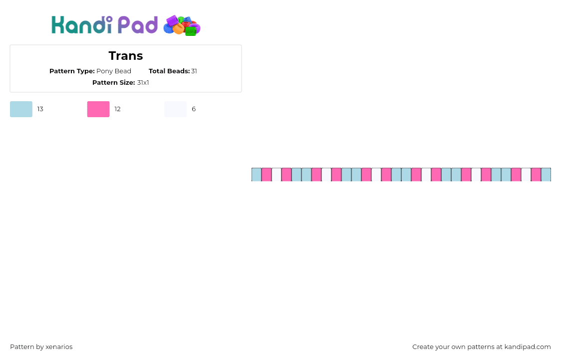 Trans - Pony Bead Pattern by xenarios on Kandi Pad - trans,pride,single,bracelet,community,pink,light blue