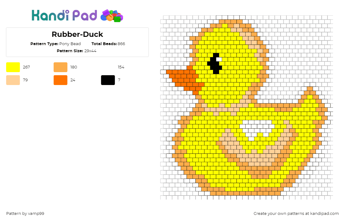 Rubber-Duck - Pony Bead Pattern by vamp99 on Kandi Pad - rubber ducky,duck,toy,bath,animal,cute,yellow