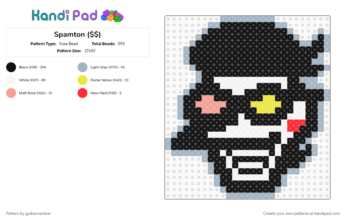 Spamton ($$) - Fuse Bead Pattern by guibernardow on Kandi Pad - black, pink