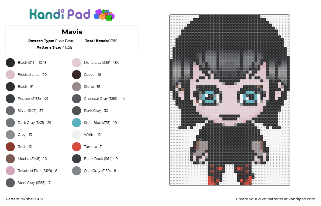 Mavis - Fuse Bead Pattern by shav1309 on Kandi Pad - mavis dracula,hotel transylvania,character,chibi,movie,vampire,spooky,black,red