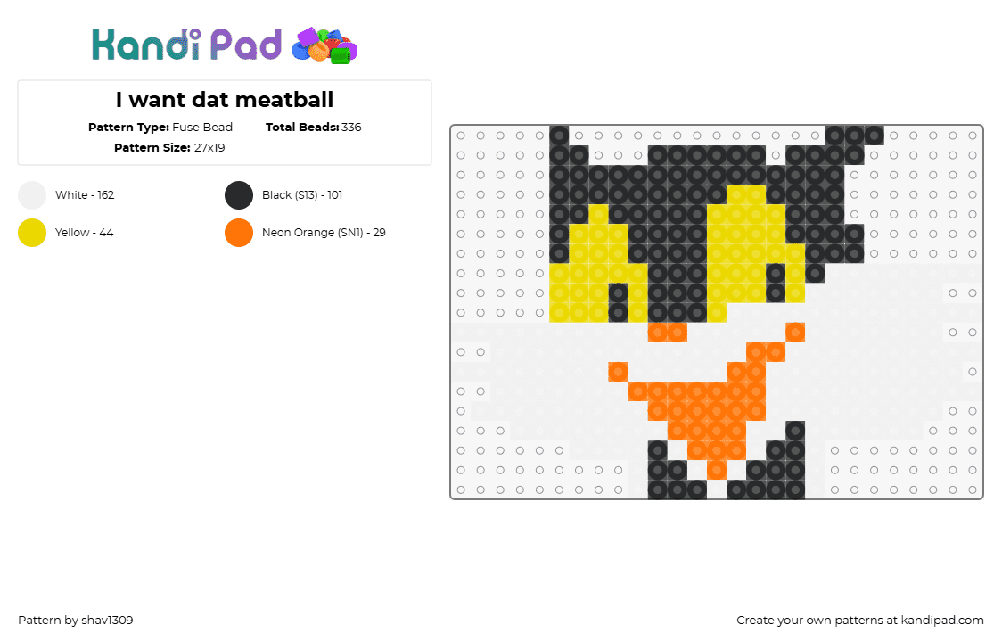 I want dat meatball - Fuse Bead Pattern by shav1309 on Kandi Pad - i want dat meatball,cat,animation,creepy,meme,animal,white,black,yellow,orange