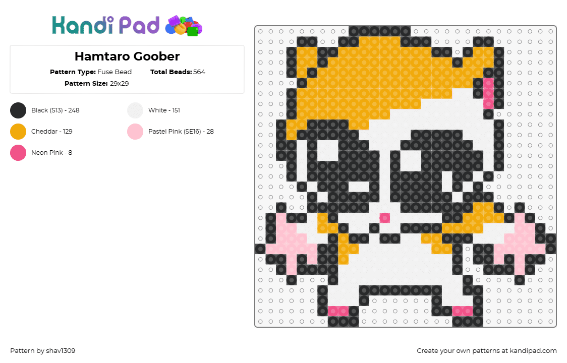 Hamtaro Goober - Fuse Bead Pattern by shav1309 on Kandi Pad - hamtaro,lil goober,character,mashup,manga,tv show,cute,silly,white,orange