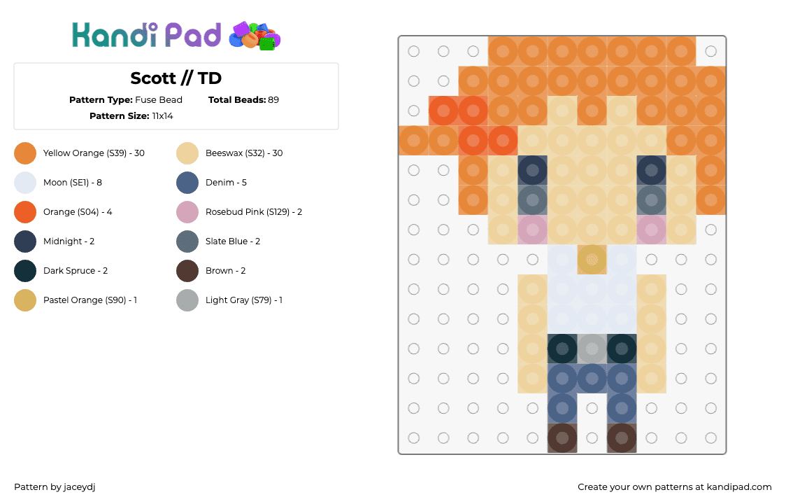 Scott // TD - Fuse Bead Pattern by jaceydj on Kandi Pad - scott,total drama,cartoon,character,tv show,orange