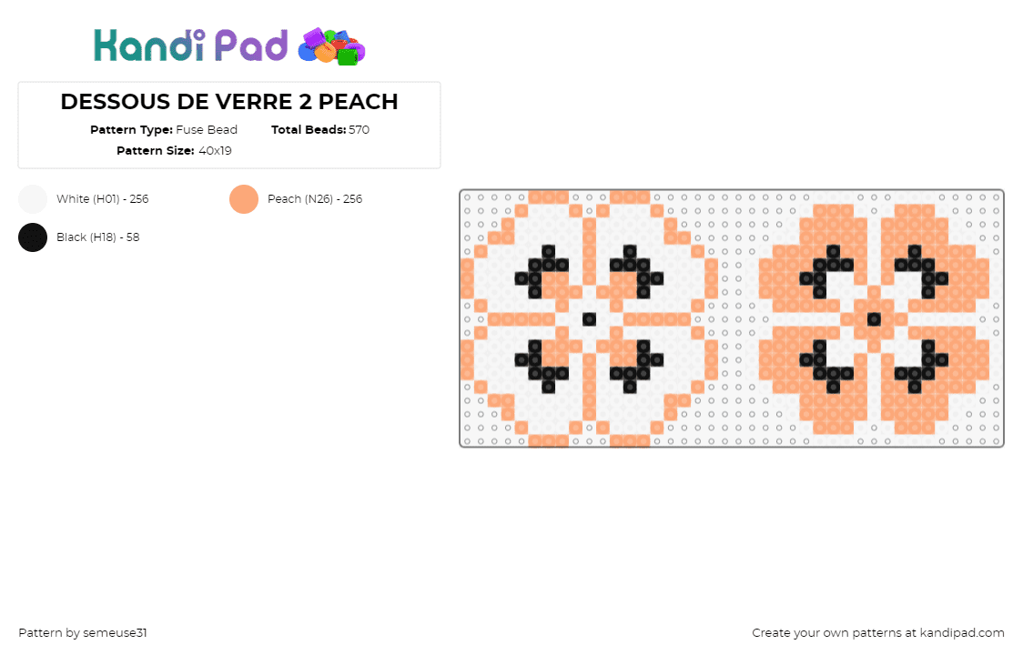 DESSOUS DE VERRE 2 PEACH - Fuse Bead Pattern by semeuse31 on Kandi Pad - flowers,coasters,floral,simple,pastel,orange,white