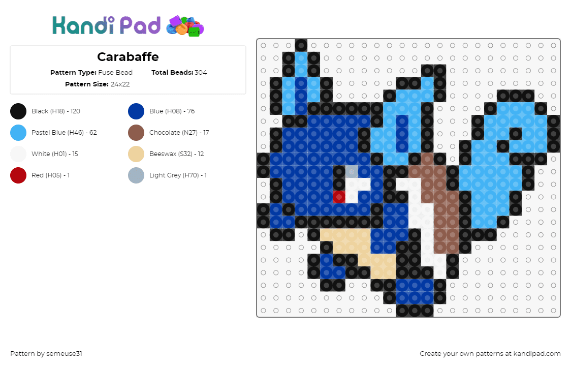 Carabaffe - Fuse Bead Pattern by semeuse31 on Kandi Pad - wartortle,pokemon,evolution,squirtle,character,gaming,brown,blue,light blue