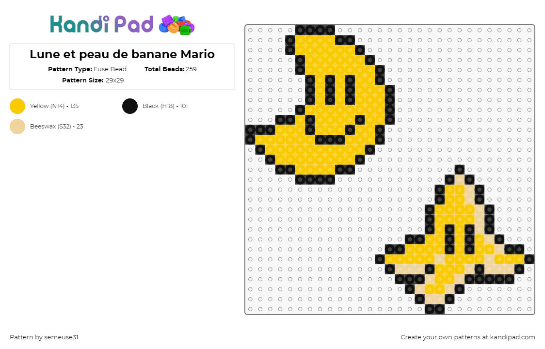 Lune et peau de banane Mario - Fuse Bead Pattern by semeuse31 on Kandi Pad - banana,peel,moon,mario,nintendo,smile,face,video game,yellow