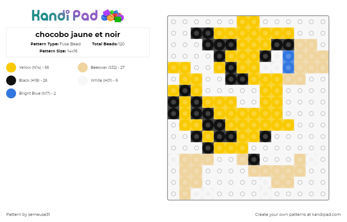 chocobo jaune et noir - Fuse Bead Pattern by semeuse31 on Kandi Pad - chocobo,final fantasy,bird,video game,beige,yellow