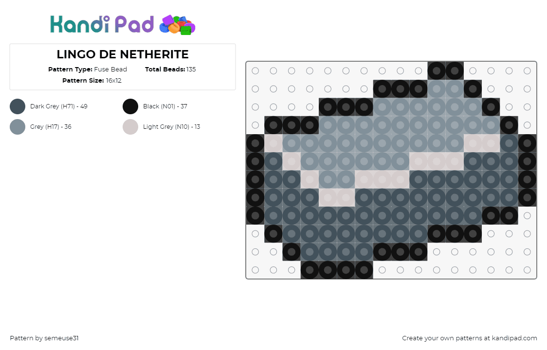 LINGO DE NETHERITE Minecraft - Fuse Bead Pattern by semeuse31 on Kandi Pad - netherite,minecraft,block,brick,video game,gray