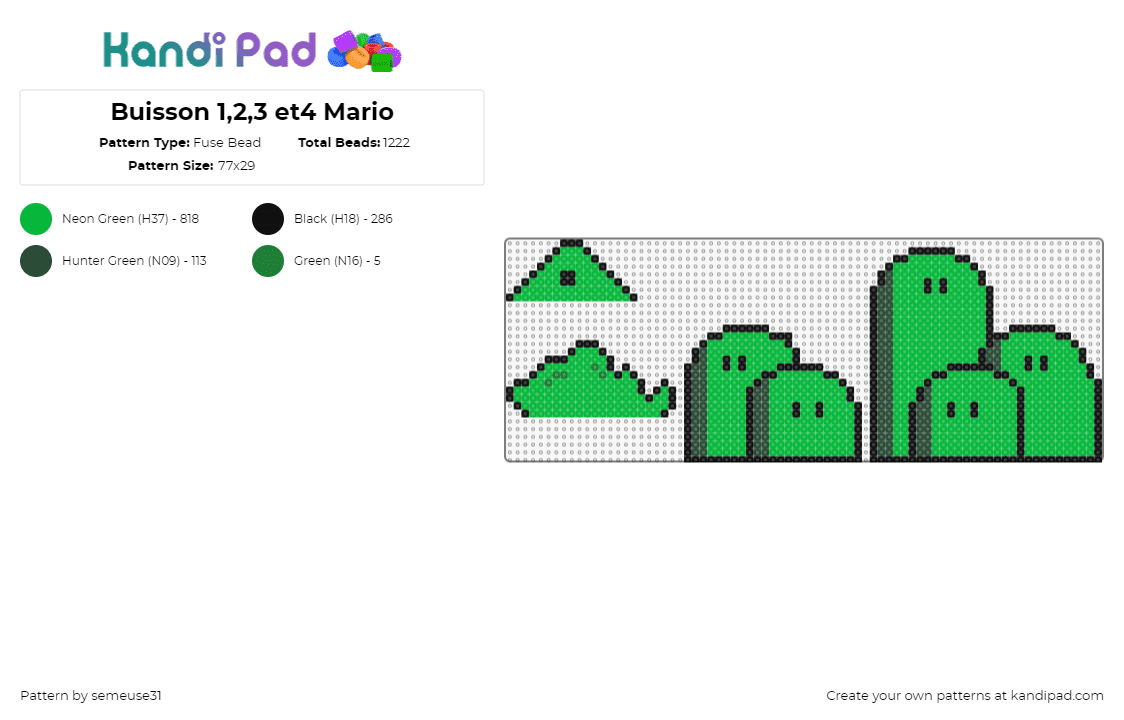 Buisson 1,2,3 et4 Mario - Fuse Bead Pattern by semeuse31 on Kandi Pad - landscape,mario,level,nintendo,video game,bush,shrub,green