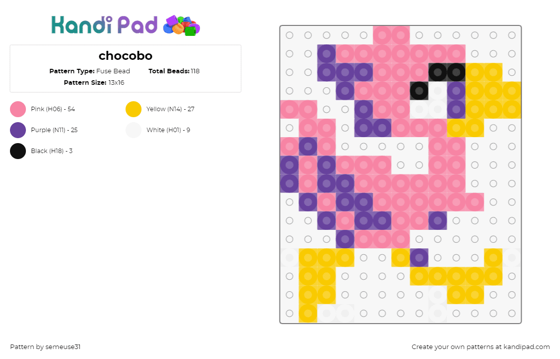 chocobo - Fuse Bead Pattern by semeuse31 on Kandi Pad - chocobo,final fantasy,bird,video game,pink,yellow