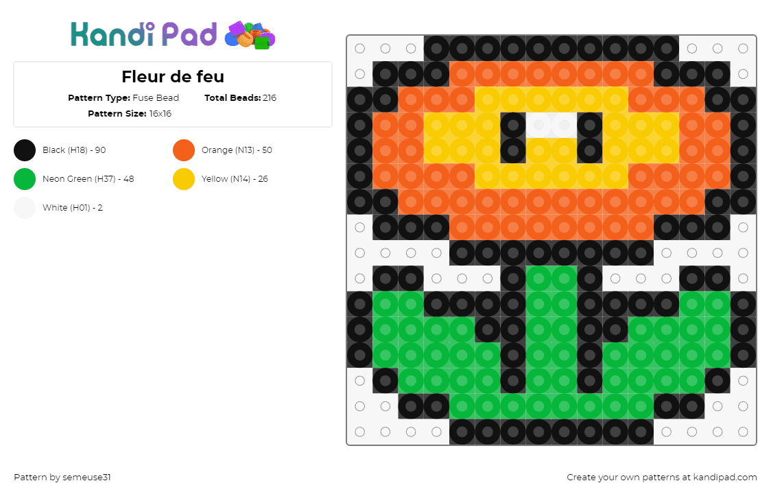 Fleur de feu - Fuse Bead Pattern by semeuse31 on Kandi Pad - fire flower,mario,nintendo,video game,orange,yellow,green