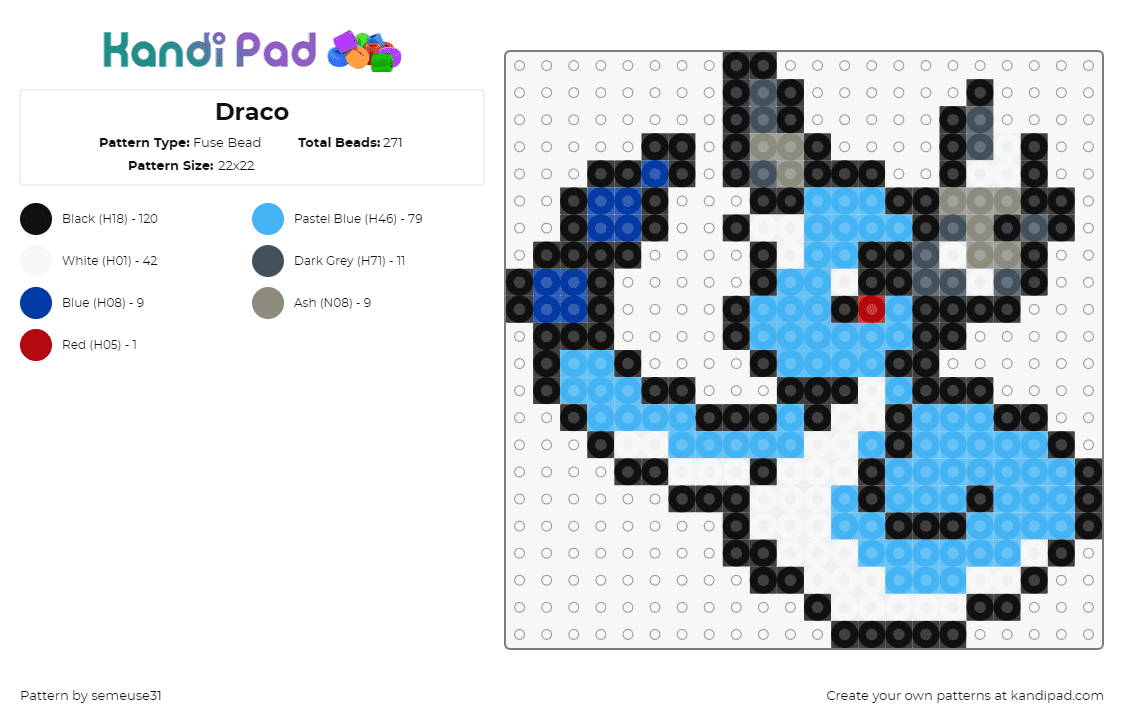 Draco - Fuse Bead Pattern by semeuse31 on Kandi Pad - dragonair,pokemon,character,gaming,light blue,white