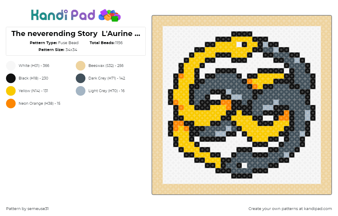 The neverending Story  L\'Aurine tapi - Fuse Bead Pattern by semeuse31 on Kandi Pad - neverending story,snakes,infinity,logo,gray,yellow