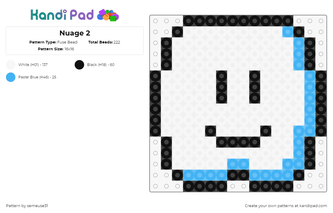 Nuage 2 - Fuse Bead Pattern by semeuse31 on Kandi Pad - cloud,mario,nintendo,smile,face,video game,white,black
