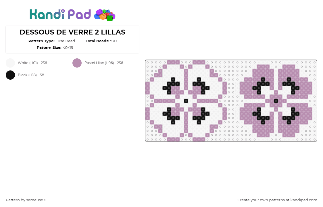 DESSOUS DE VERRE 2 LILLAS - Fuse Bead Pattern by semeuse31 on Kandi Pad - flowers,coasters,floral,simple,pastel,purple,white