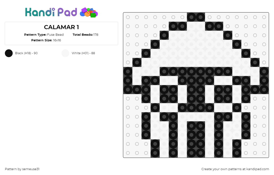 CALAMAR 1 - Fuse Bead Pattern by semeuse31 on Kandi Pad - squid,splatoon,video game,simple,black,white