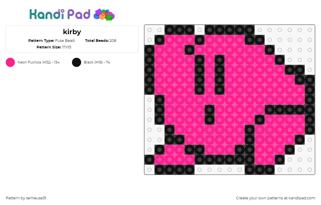 kirby - Fuse Bead Pattern by semeuse31 on Kandi Pad - kirby,nintendo,character,video game,pink