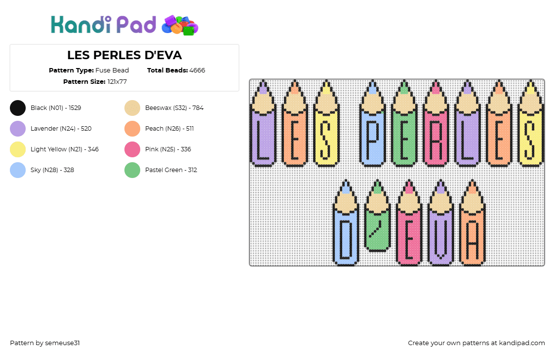 LES PERLES D\'EVA - Fuse Bead Pattern by semeuse31 on Kandi Pad - pink,beige,orange