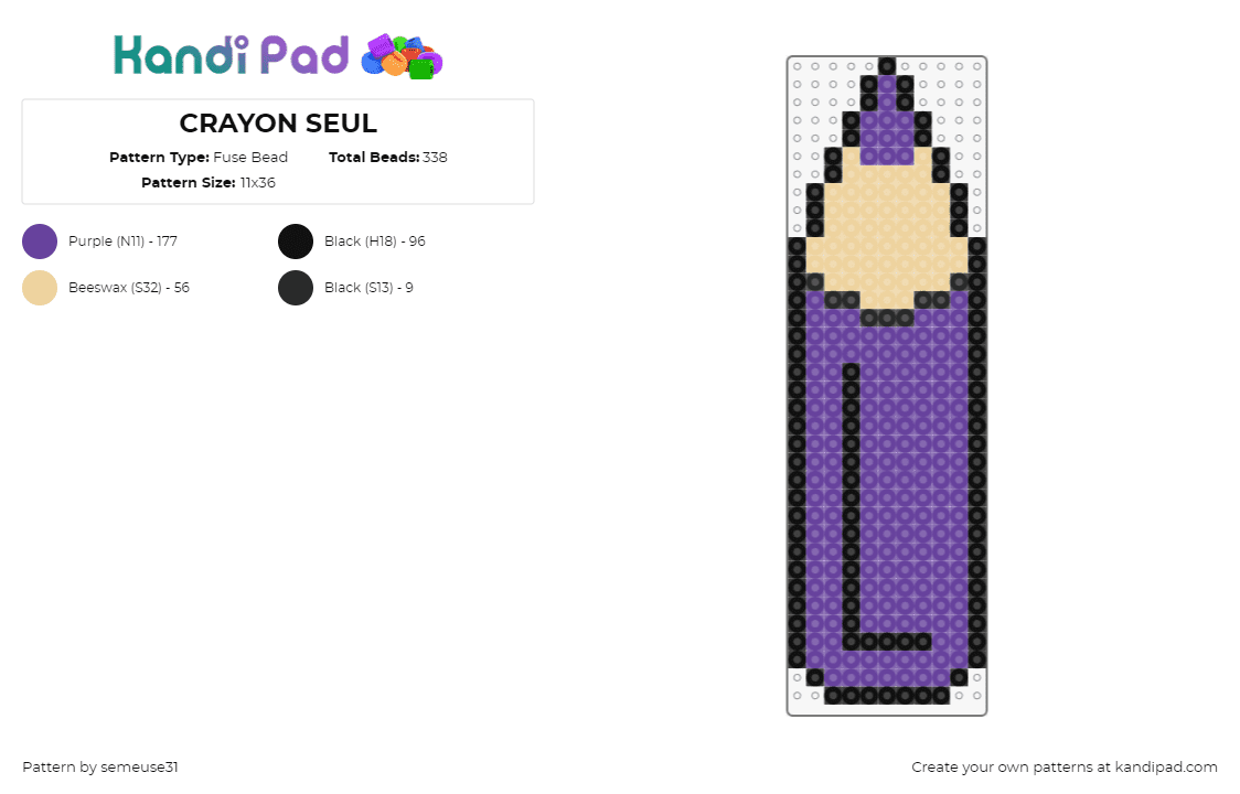 CRAYON SEUL - Fuse Bead Pattern by semeuse31 on Kandi Pad - crayon,pencil,art,color,purple